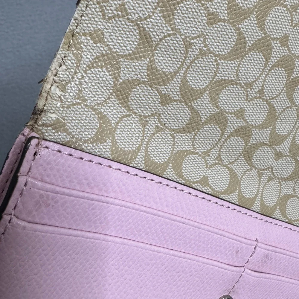 Coach Wallet Women OS Pink Crossgrain Leather Slim Envelope Signature Logo